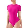 imageREORIA Womens Crew Neck Short Sleeve Thong Bodysuits Double Lined Comfy Slim T Shirt TopsHot Pink