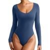 imageREORIA Womens Long Sleeve Bodysuits Basic V Neck Slim Comfy Lightweight Layering Going Out Tops Fall Winter OutfitsBlue