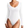 imageREORIA Womens Long Sleeve Bodysuits Basic V Neck Slim Comfy Lightweight Layering Going Out Tops Fall Winter OutfitsWhite