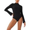imageREORIA Womens Long Sleeve High Neck Bodysuit Ruching Elegant Bell Sleeve Tops 2025 FallWinter Designer CollectionBlack