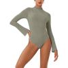 imageREORIA Womens Long Sleeve High Neck Bodysuit Ruching Elegant Bell Sleeve Tops 2025 FallWinter Designer CollectionGrayish Green