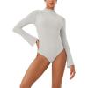 imageREORIA Womens Long Sleeve High Neck Bodysuit Ruching Elegant Bell Sleeve Tops 2025 FallWinter Designer CollectionGrey