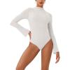 imageREORIA Womens Long Sleeve High Neck Bodysuit Ruching Elegant Bell Sleeve Tops 2025 FallWinter Designer CollectionOffwhite