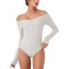 imageREORIA Womens Long Sleeve OffShoulder Strapless VNeck Double Layer Sexy Bodysuit 2025 FallWinter Designer CollectionOffwhite