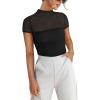 imageREORIA Womens Sexy Mock Turtle Neck Short Sleeve Shirts Sheer Mesh Ruched Trendy Going Out Bodysuits TopsBlack