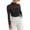 imageREORIA Womens Trendy Sexy Mock Turtle Neck Long Sleeve Sheer Mesh Ruched Going Out Bodysuits TopsBlack