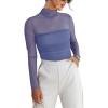 imageREORIA Womens Trendy Sexy Mock Turtle Neck Long Sleeve Sheer Mesh Ruched Going Out Bodysuits TopsBlue Nova