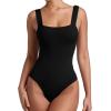 imageREORIA Butsmooth Womens Basic Sexy Square Neck Sleeveless Tank Tops Bodysuits ClubwearBlack