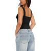 imageREORIA Butsmooth Womens Basic Sexy Square Neck Sleeveless Tank Tops Bodysuits ClubwearBlack