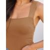imageREORIA Butsmooth Womens Basic Sexy Square Neck Sleeveless Tank Tops Bodysuits ClubwearBrown