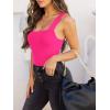 imageREORIA Butsmooth Womens Basic Sexy Square Neck Sleeveless Tank Tops Bodysuits ClubwearNeon Rose Red