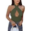 imageREORIA Butsmooth Womens Trendy Sexy Criss Cross Halter Neck Sleeveless Thong Bodysuits Tops ClubwearDark Green