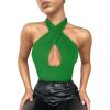 imageREORIA Butsmooth Womens Trendy Sexy Criss Cross Halter Neck Sleeveless Thong Bodysuits Tops ClubwearGreen