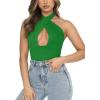imageREORIA Butsmooth Womens Trendy Sexy Criss Cross Halter Neck Sleeveless Thong Bodysuits Tops ClubwearGreen