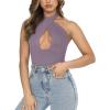 imageREORIA Butsmooth Womens Trendy Sexy Criss Cross Halter Neck Sleeveless Thong Bodysuits Tops ClubwearHazy Lilac