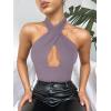 imageREORIA Butsmooth Womens Trendy Sexy Criss Cross Halter Neck Sleeveless Thong Bodysuits Tops ClubwearHazy Lilac