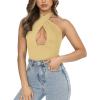 imageREORIA Butsmooth Womens Trendy Sexy Criss Cross Halter Neck Sleeveless Thong Bodysuits Tops ClubwearHoneybee
