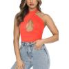 imageREORIA Butsmooth Womens Trendy Sexy Criss Cross Halter Neck Sleeveless Thong Bodysuits Tops ClubwearNeon Pink