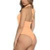 imageREORIA Butsmooth Womens Trendy Sexy Criss Cross Halter Neck Sleeveless Thong Bodysuits Tops ClubwearPeach Fuzz