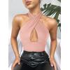 imageREORIA Butsmooth Womens Trendy Sexy Criss Cross Halter Neck Sleeveless Thong Bodysuits Tops ClubwearPink
