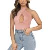 imageREORIA Butsmooth Womens Trendy Sexy Criss Cross Halter Neck Sleeveless Thong Bodysuits Tops ClubwearPink