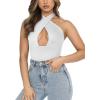 imageREORIA Butsmooth Womens Trendy Sexy Criss Cross Halter Neck Sleeveless Thong Bodysuits Tops ClubwearWhite