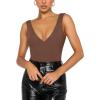 imageREORIA Butsmooth Womens Trendy Sexy Plunge Deep V Neck Sleeveless V Backless Going Out Tank Bodysuits TopsCoffee