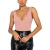 imageREORIA Butsmooth Womens Trendy Sexy Plunge Deep V Neck Sleeveless V Backless Going Out Tank Bodysuits TopsPink