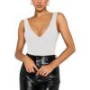 imageREORIA Butsmooth Womens Trendy Sexy Plunge Deep V Neck Sleeveless V Backless Going Out Tank Bodysuits TopsWhite