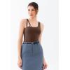 imageREORIA Womens Asymmetrical Shoulder Strap Bodysuit Y2K Sexy OnePiece Sleeveless 2025 SpringSummer Designer CollectionShaved Chocolate
