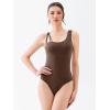 imageREORIA Womens Asymmetrical Shoulder Strap Bodysuit Y2K Sexy OnePiece Sleeveless 2025 SpringSummer Designer CollectionShaved Chocolate