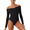 imageREORIA Womens Long Sleeve ObliqueShoulder Double Layer Ruched Sexy Bodysuit 2025 FallWinter Designer CollectionBlack