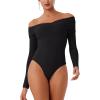imageREORIA Womens Long Sleeve ObliqueShoulder Double Layer Ruched Sexy Bodysuit 2025 FallWinter Designer CollectionBlack