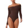 imageREORIA Womens Long Sleeve ObliqueShoulder Double Layer Ruched Sexy Bodysuit 2025 FallWinter Designer CollectionCocoa