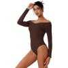 imageREORIA Womens Long Sleeve ObliqueShoulder Double Layer Ruched Sexy Bodysuit 2025 FallWinter Designer CollectionCocoa