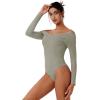 imageREORIA Womens Long Sleeve ObliqueShoulder Double Layer Ruched Sexy Bodysuit 2025 FallWinter Designer CollectionGrayish Green
