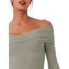 imageREORIA Womens Long Sleeve ObliqueShoulder Double Layer Ruched Sexy Bodysuit 2025 FallWinter Designer CollectionGrayish Green