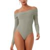 imageREORIA Womens Long Sleeve ObliqueShoulder Double Layer Ruched Sexy Bodysuit 2025 FallWinter Designer CollectionGrayish Green