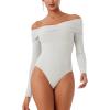 imageREORIA Womens Long Sleeve ObliqueShoulder Double Layer Ruched Sexy Bodysuit 2025 FallWinter Designer CollectionGrey
