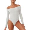 imageREORIA Womens Long Sleeve ObliqueShoulder Double Layer Ruched Sexy Bodysuit 2025 FallWinter Designer CollectionGrey
