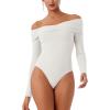 imageREORIA Womens Long Sleeve ObliqueShoulder Double Layer Ruched Sexy Bodysuit 2025 FallWinter Designer CollectionOffwhite