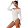 imageREORIA Womens Long Sleeve ObliqueShoulder Double Layer Ruched Sexy Bodysuit 2025 FallWinter Designer CollectionOffwhite