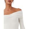 imageREORIA Womens Long Sleeve ObliqueShoulder Double Layer Ruched Sexy Bodysuit 2025 FallWinter Designer CollectionOffwhite