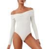 imageREORIA Womens Long Sleeve ObliqueShoulder Double Layer Ruched Sexy Bodysuit 2025 FallWinter Designer CollectionOffwhite