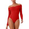 imageREORIA Womens Long Sleeve ObliqueShoulder Double Layer Ruched Sexy Bodysuit 2025 FallWinter Designer CollectionRed