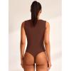 imageREORIA Womens Square Neck Body Suit Sleeveless Sexy Mesh Ruched Bodysuits Tank Tops 2025 SpringSummer Designer CollectionBrownout