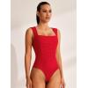 imageREORIA Womens Square Neck Body Suit Sleeveless Sexy Mesh Ruched Bodysuits Tank Tops 2025 SpringSummer Designer CollectionGoji Berry