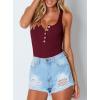 imageREORIA Womens Trendy Sexy Scoop Neck Racerback Tank Top Button Down Bodysuits07burgundy