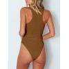 imageREORIA Womens Trendy Sexy Scoop Neck Racerback Tank Top Button Down BodysuitsBrown