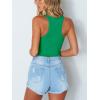 imageREORIA Womens Trendy Sexy Scoop Neck Racerback Tank Top Button Down BodysuitsGreen